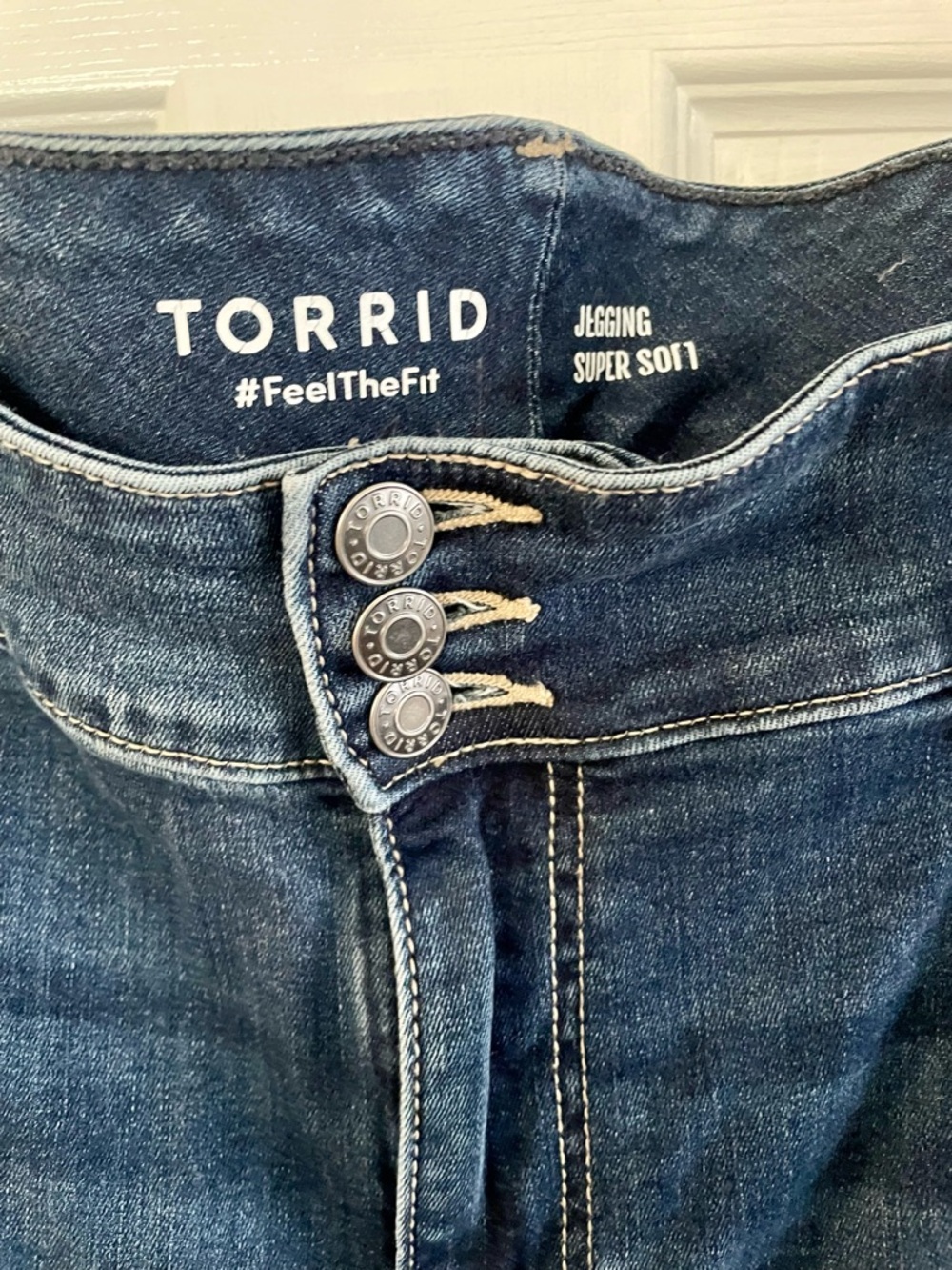 torrid Dark Blue High-Rise Jeggings with Triple-Button Waist - Picture 2 of 3